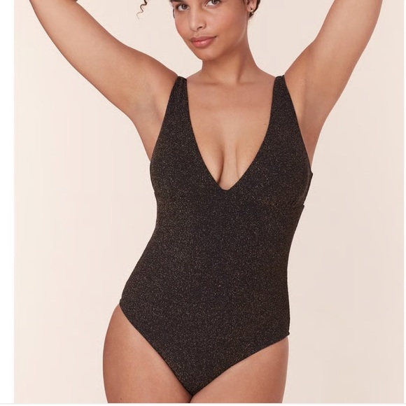 Andie The Augustine One Piece LT Swimsuit Metallic Black Size L NWT long torso - Picture 1 of 7